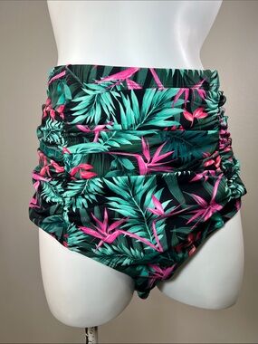torrid Black Bikini Bottoms with Teal & Pink Tropical Print Size 3